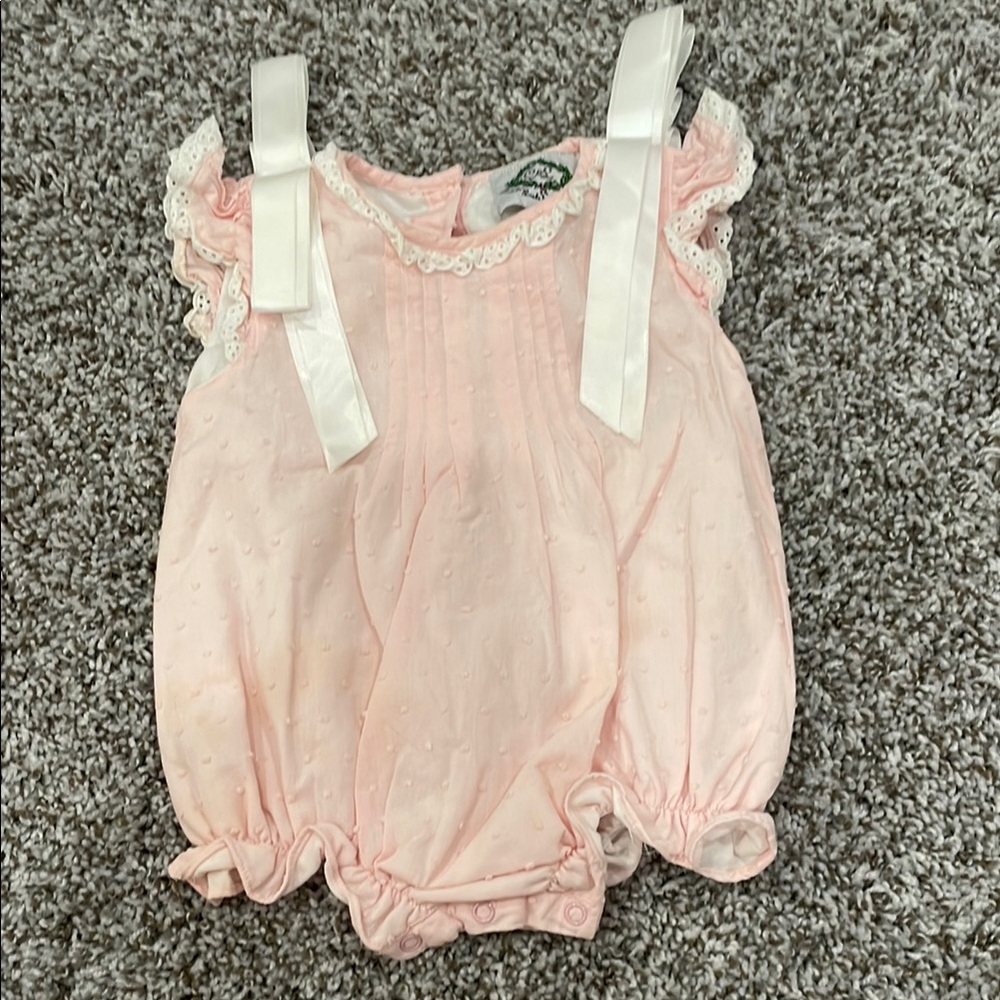 Pink Baby Romper with Lace Trim